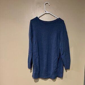 J. Jill Women's Crew Neck Sweater 2X Blue Knit Slit Hem Cozy Business Causal